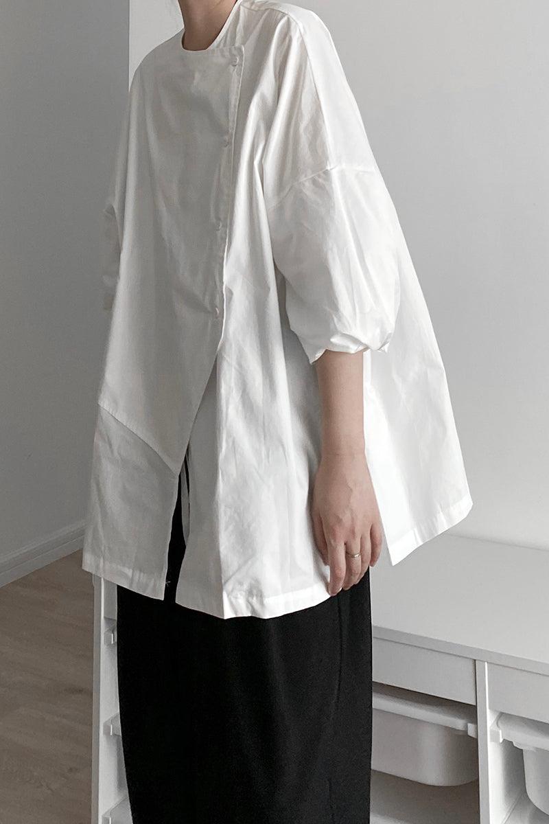 Maxct Cool Measured Bias-breasted Irregular-placket Shirt