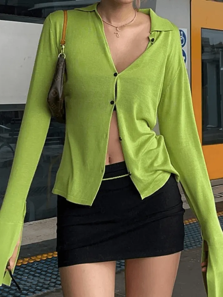 Maxct Split Cuff Button Front Long Sleeve Blouse