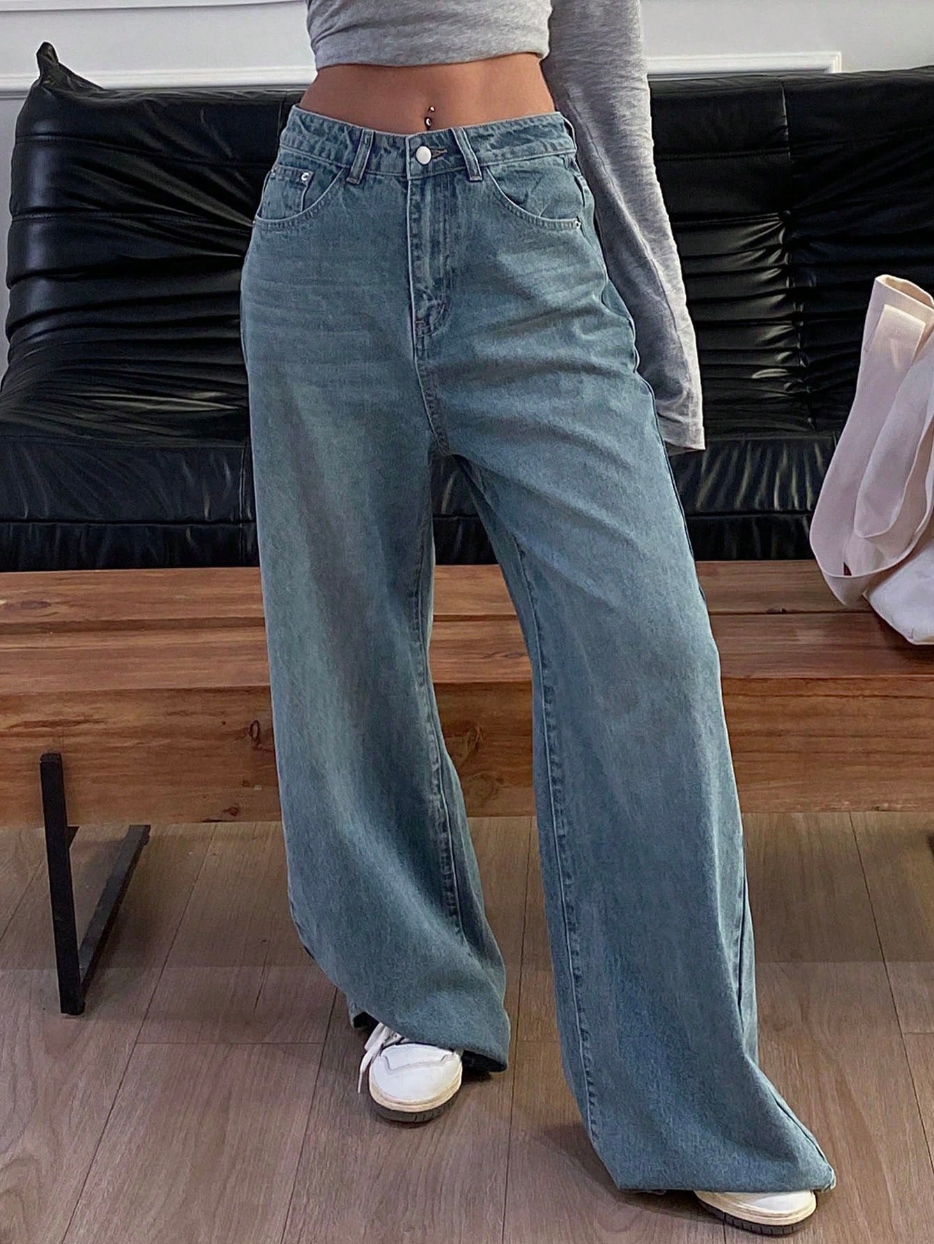 Maxct Women's Loose Fit Wide Leg Casual Denim Pants With Pockets