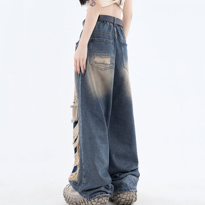 Grunge Aesthetic Ripped Wide Jeans Maxct
