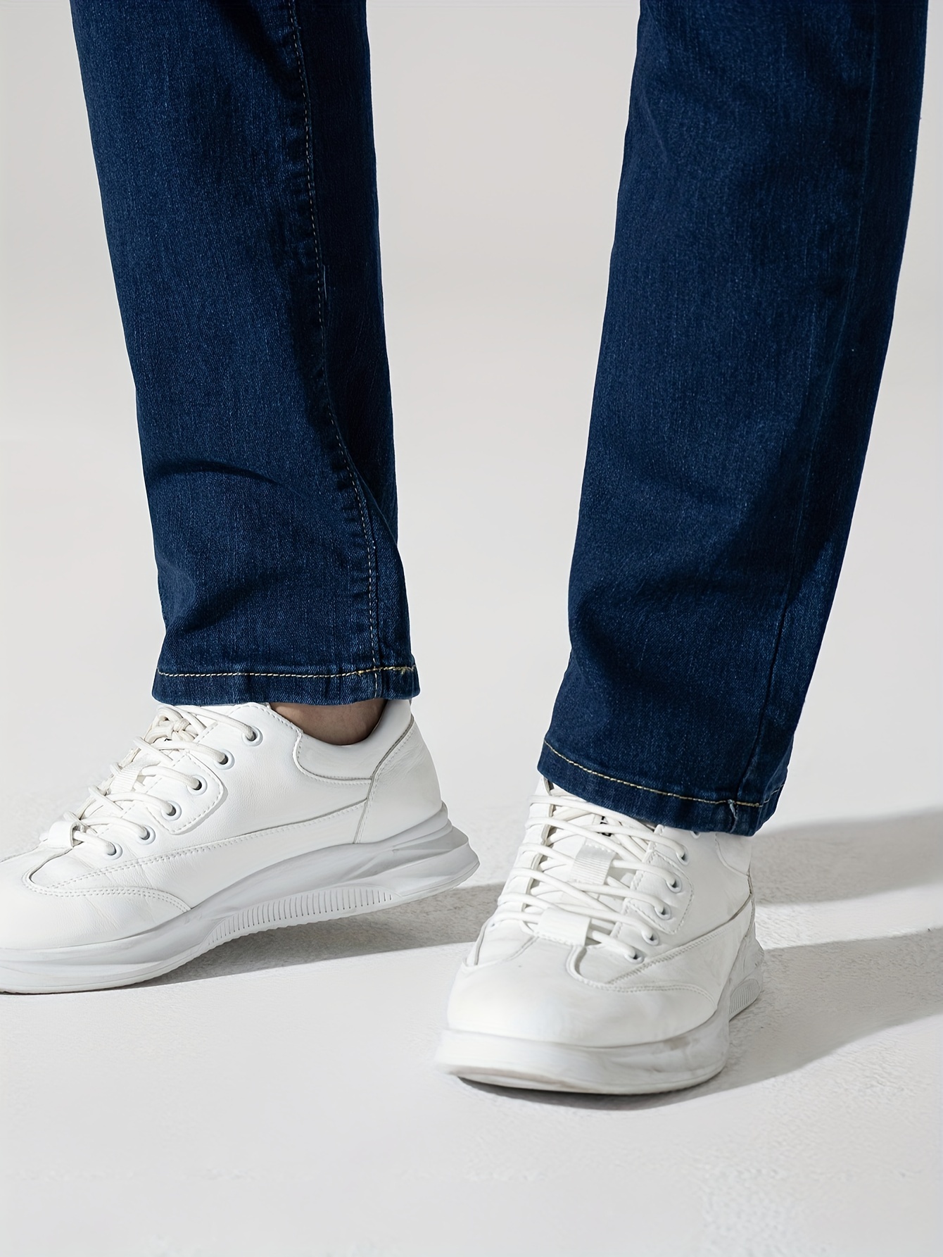 Men's High Stretch Jeans For Business, Slim Fit Denim Pants With Pockets For Spring Fall