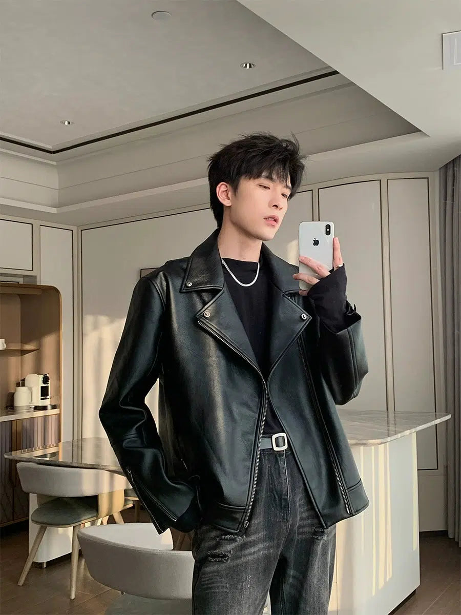 Maxct Black PU Leather Motorcycle Jacket