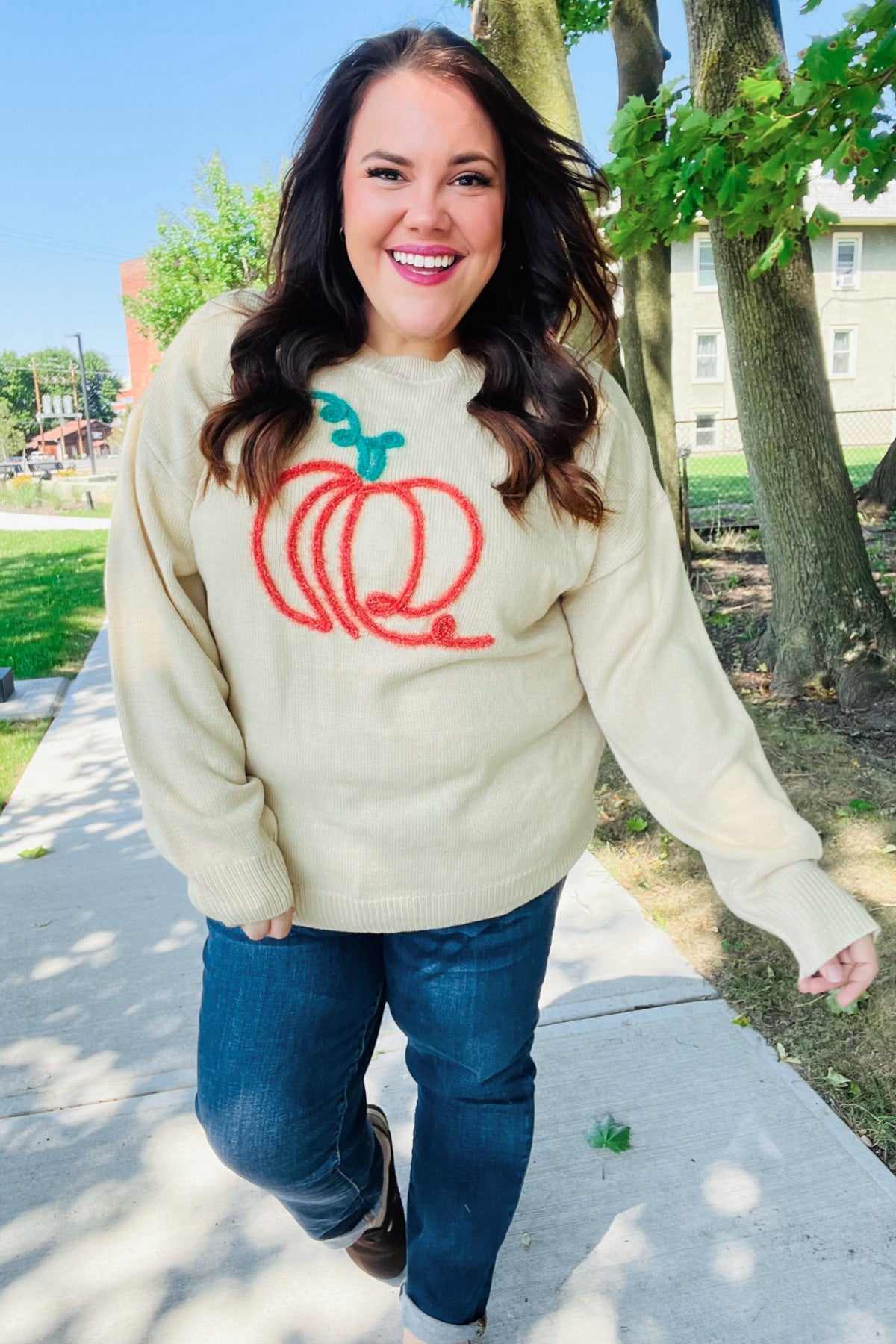 Maxct &Pumpkin Spice Metallic Yarn Embroidered Oversized Sweater