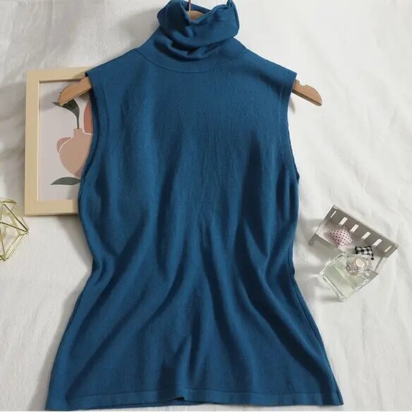 Maxct sweater vest autumn spring simple solid knitted turtleneck tank top women cozy pullover