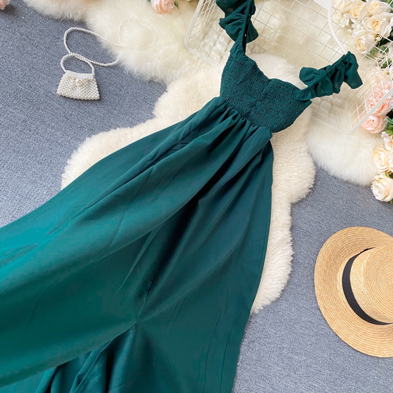 High Waist Slash Neck Women Long Dress Elegant Big Swing A-line Vestidos Verano Vintage Green/Red Party Robe For Female