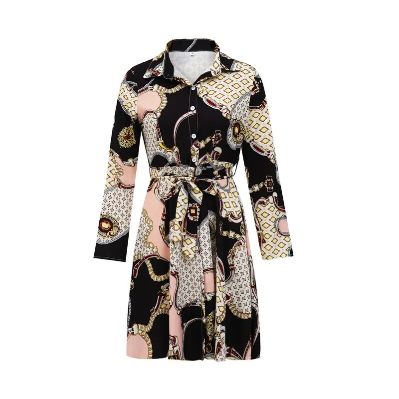 Women's Printed Long Sleeve Dress Casual Bandage Mini A-line Dresses Sexy Party Summer Feminias Vestidos Women Clothes