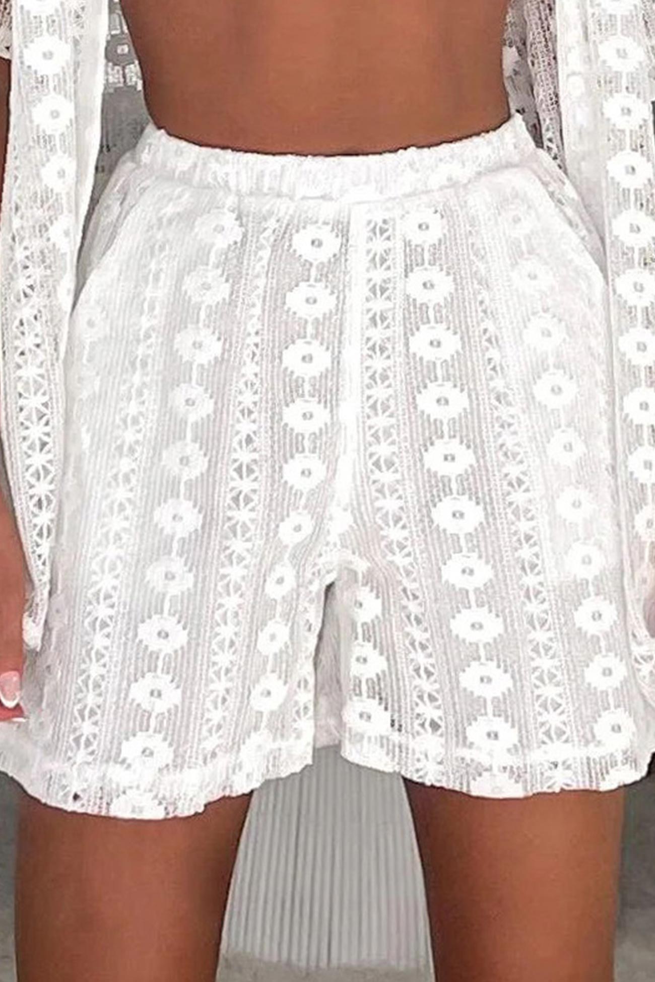 Maxct Lace Short Sleeve Cardigan Shorts Set