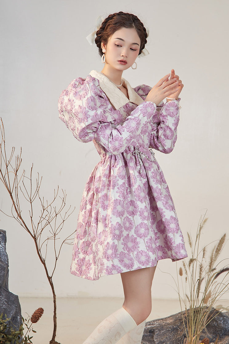 Puff Sleeve Daisy Jacquard Dress Maxct