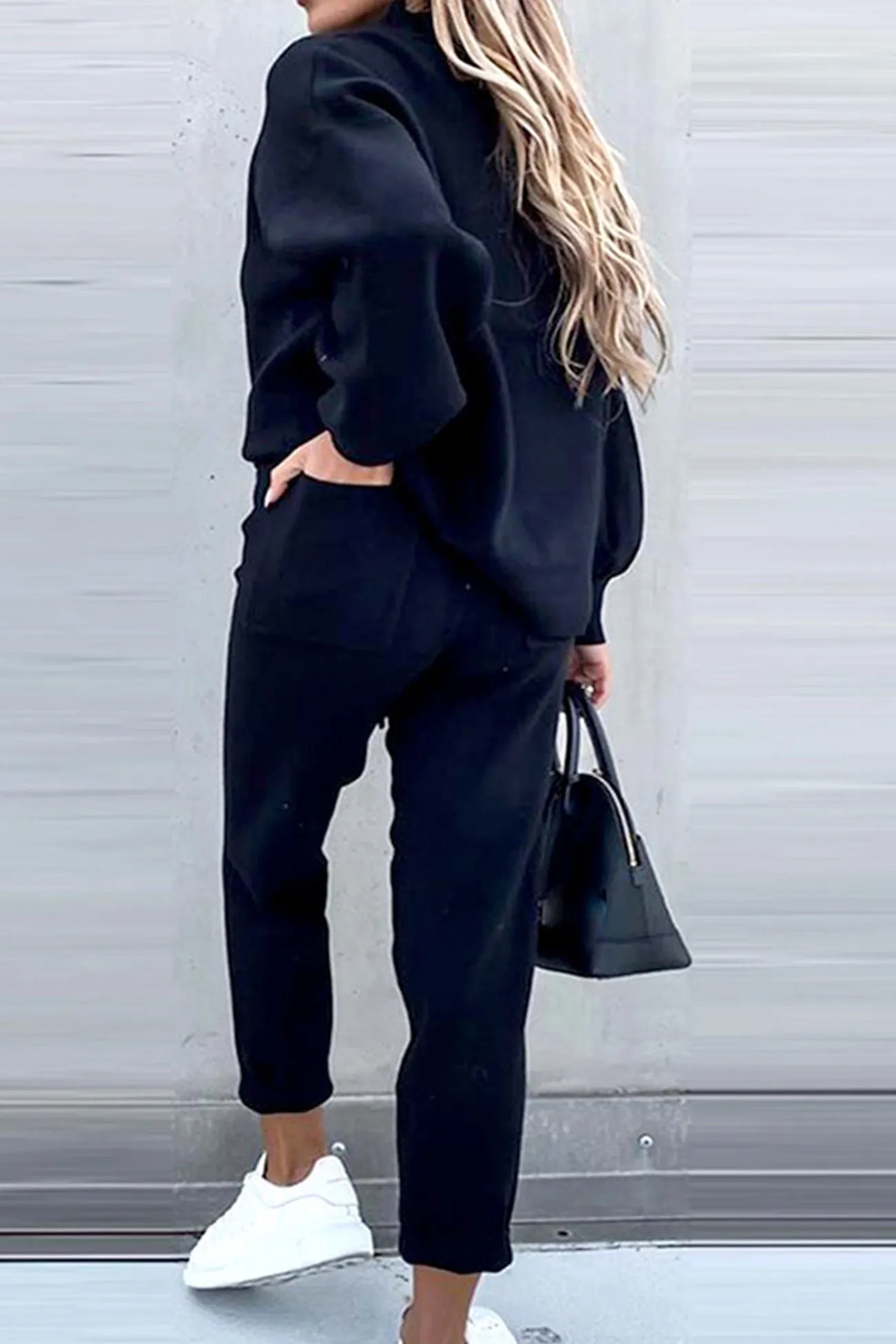 Maxct Mock Neck Puff Sleeve Sweatshirt Long Pants Suits