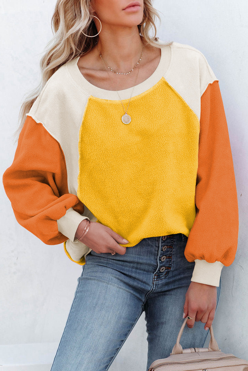 Maxct &Color Block Round Neck Long Sleeve Sweatshirt