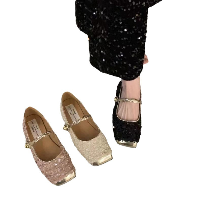 Sequined Square Toe Mary Jane Flats Maxct