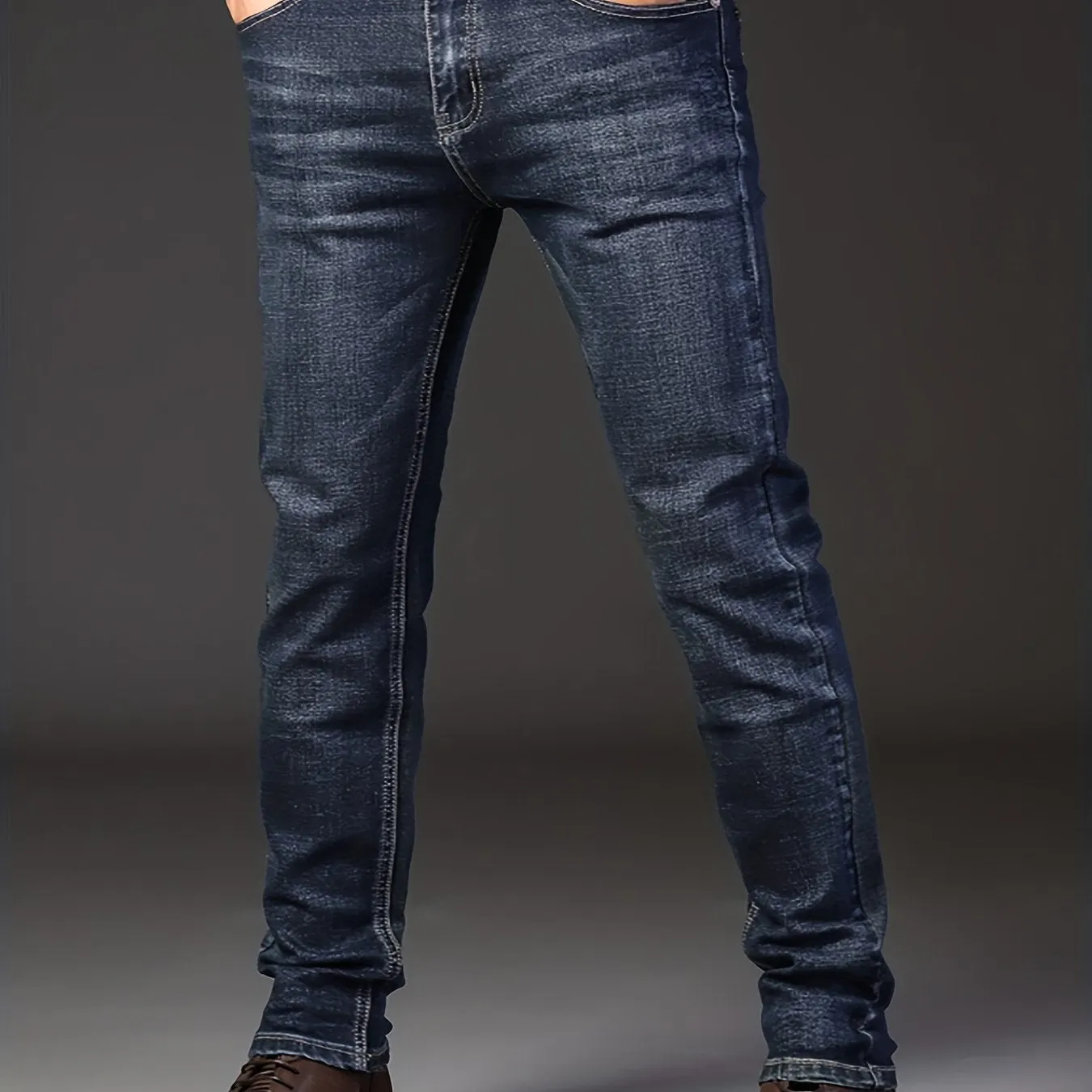 Maxct  Classic Design Semi-formal Jeans, Men's Casual Stretch Denim Pants For All Seasons Business
