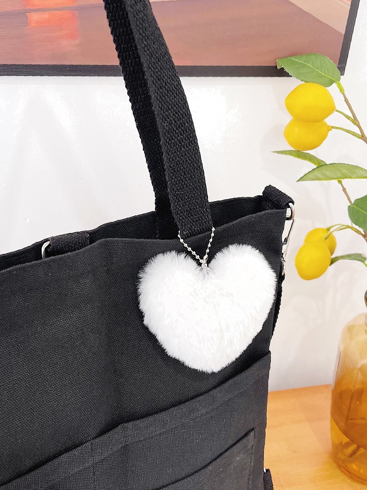 Maxct - Letter Graphic Shopper Bag with Bag Charm  - Women Tote Bags
