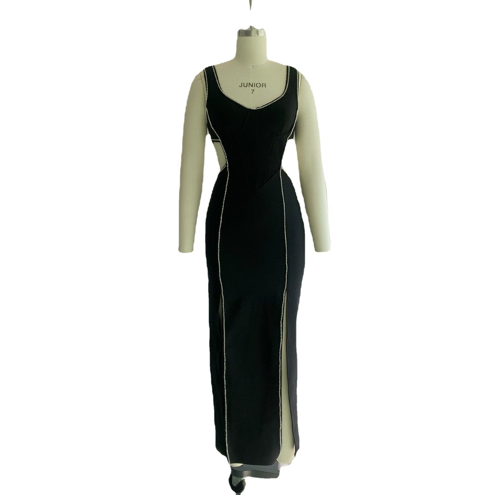 Maxct 2023 Super Hot Summer Women's Wear Black Rhinestone Hollow Strap Long Dress
