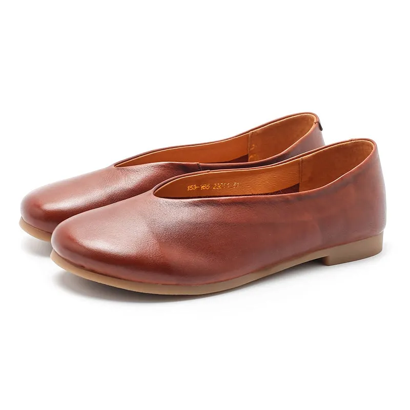Handmade Genuine Slip Ons Breathable Flats Loafers Black/Beige/Apricot/Brown Maxct