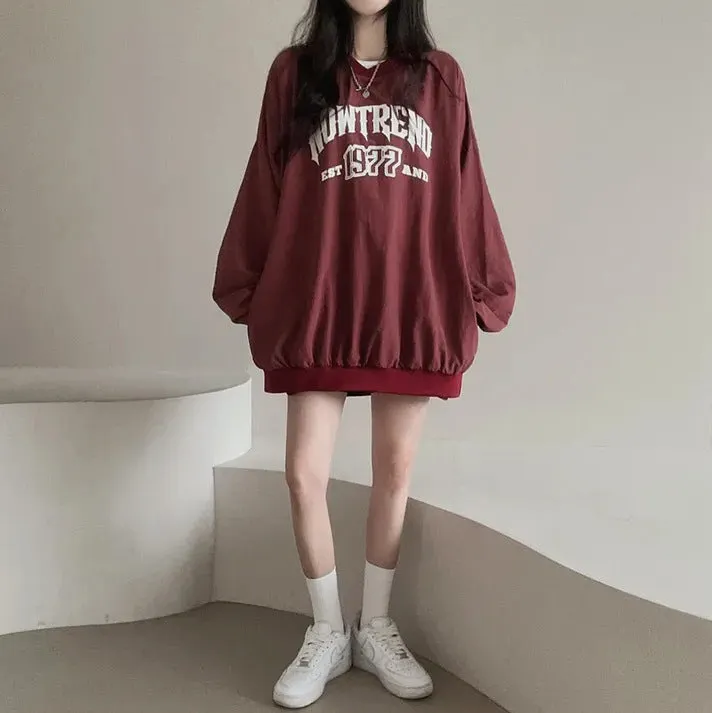 Maxct Letter Print Oversized Round Neck Sweatshirt