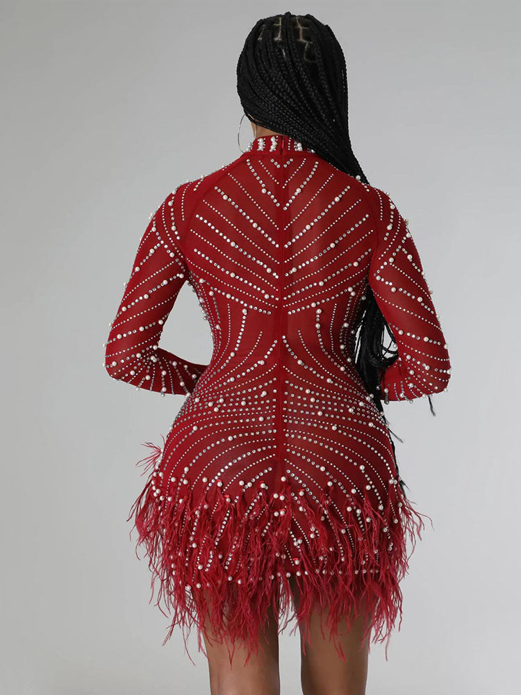 Mesh Rhinestone Mini Dress Maxct