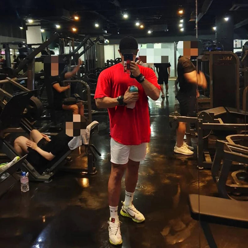 Maxct Plain Gym Clothing Fitness Mens Oversized T Shirt Outdoor Hip Hop Streetwear Loose Half Sleeve T-shirt Bodybuilding Tee Shirt