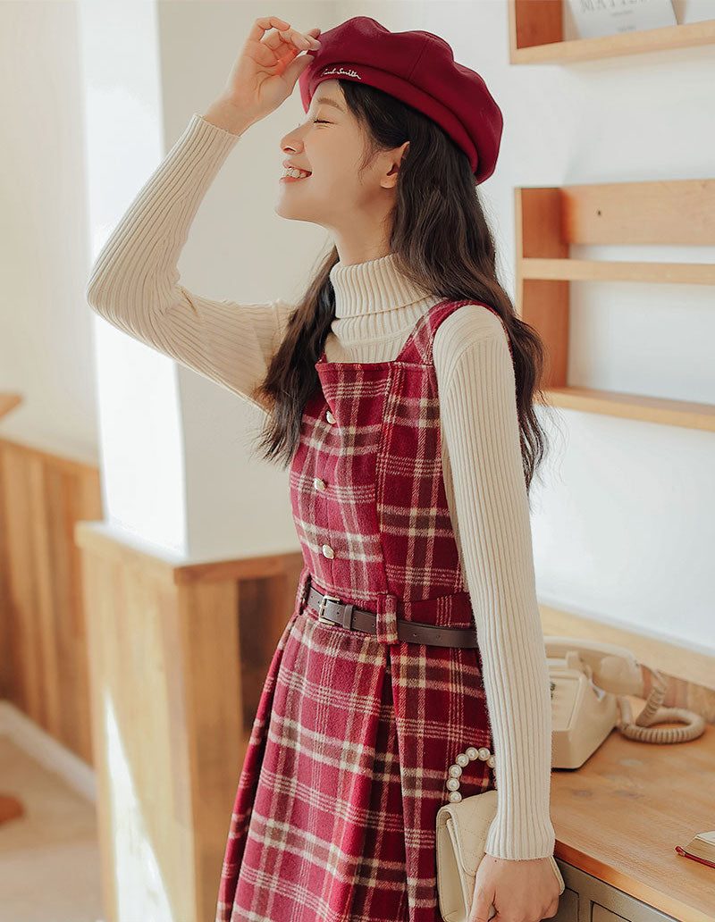 Holiday Plaid Pinafore Midi Dress Maxct