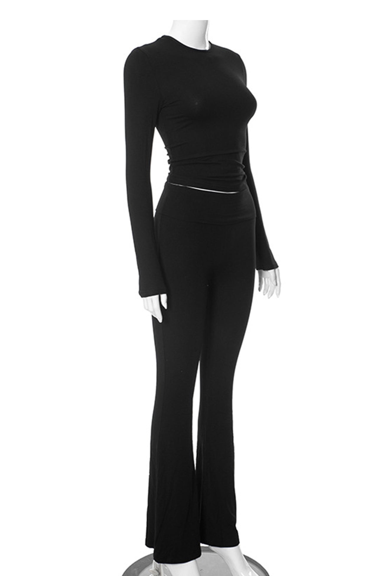 Maxct Solid Crop Top Flares Long Pants Set