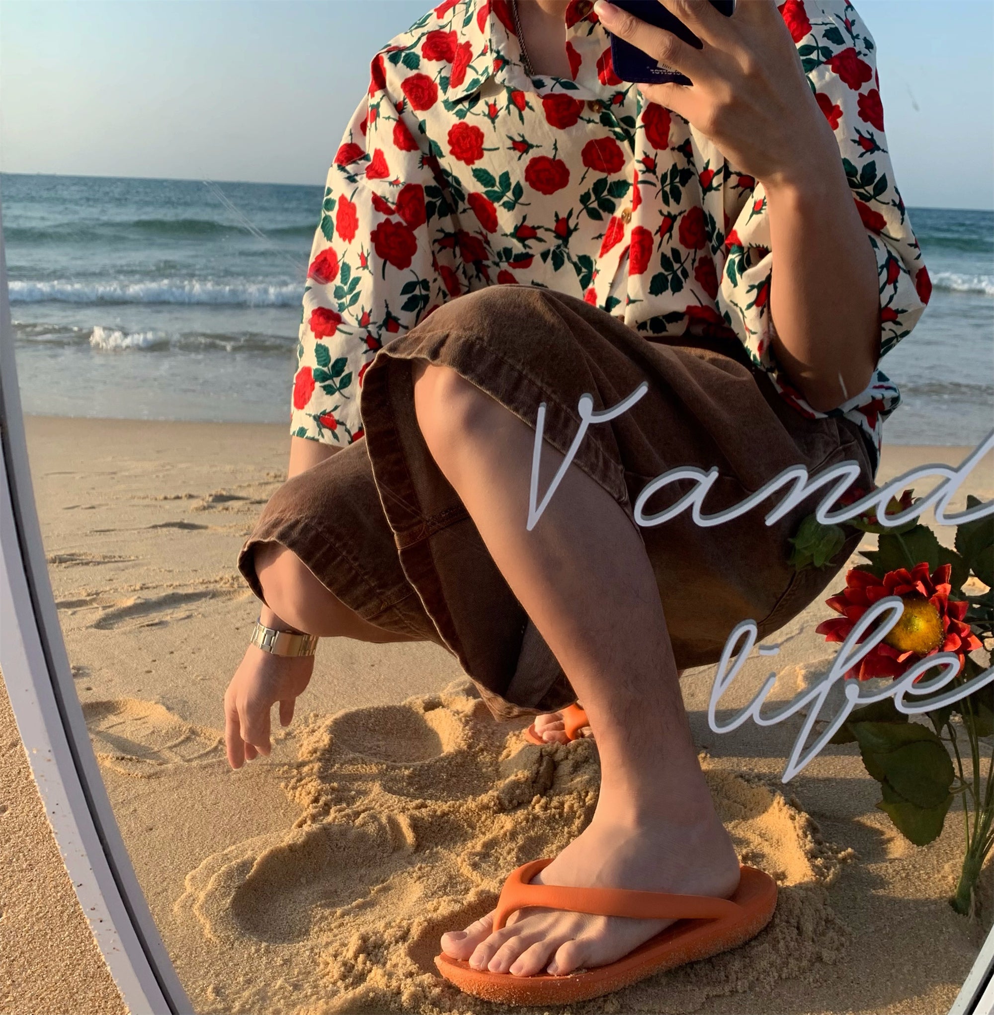 Red Rose Button-Up Shirt Maxct