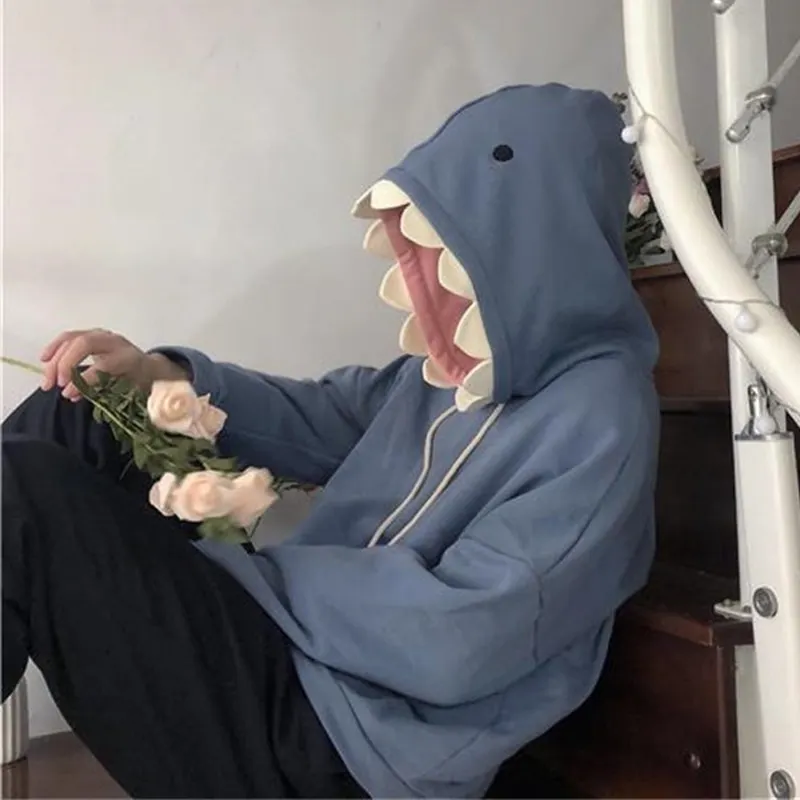 Funny Shark Patchwork Hoodies Autumn Kawaii Women's Sweatshirt Oversized Casual Long Sleeve Pullover cotton Couple y2k clothes