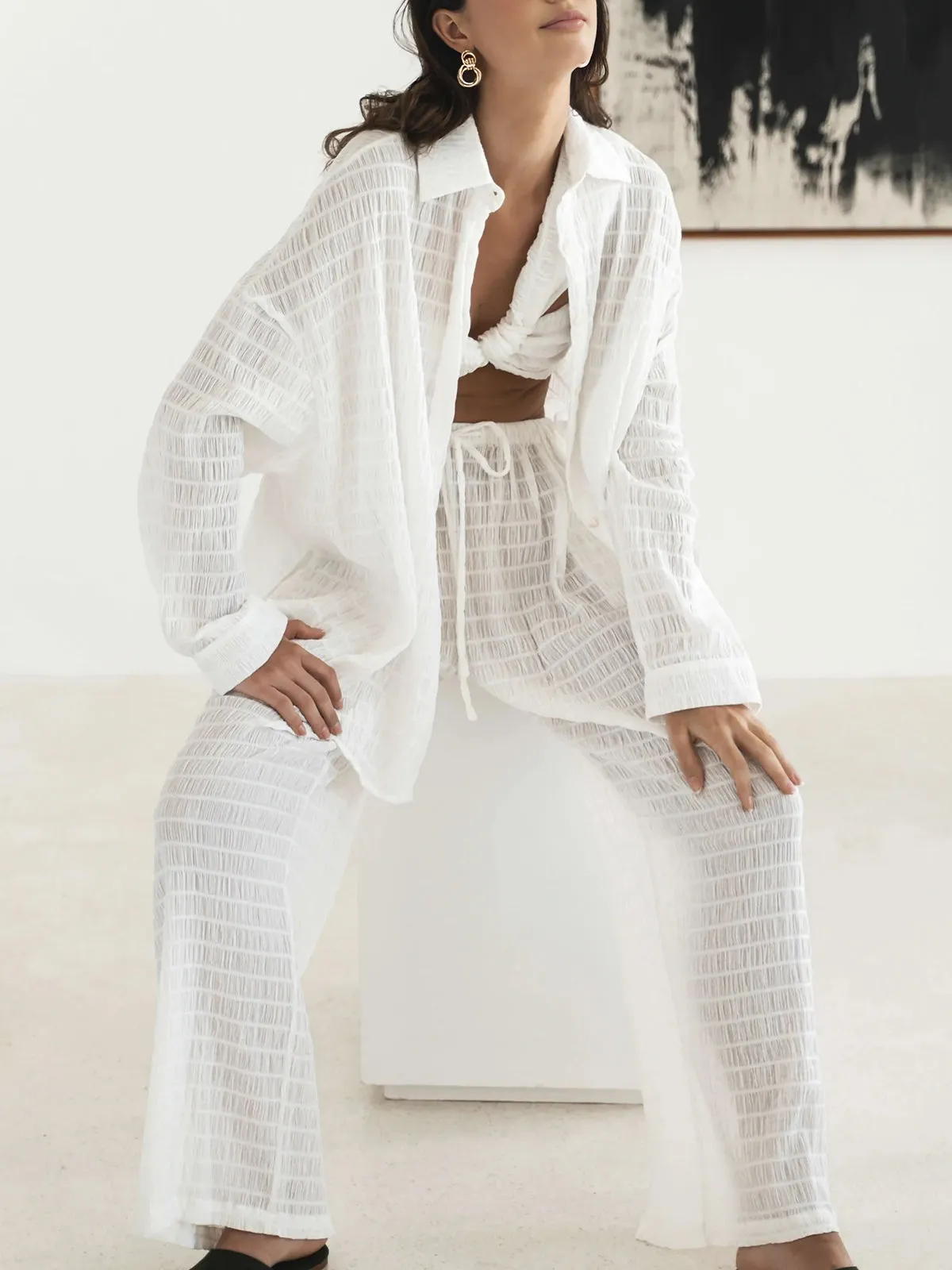 Maxct Sheer Striped Wide Leg Pants