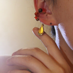「Chinoiserie」Red Agate Beads Drop Conch Clip