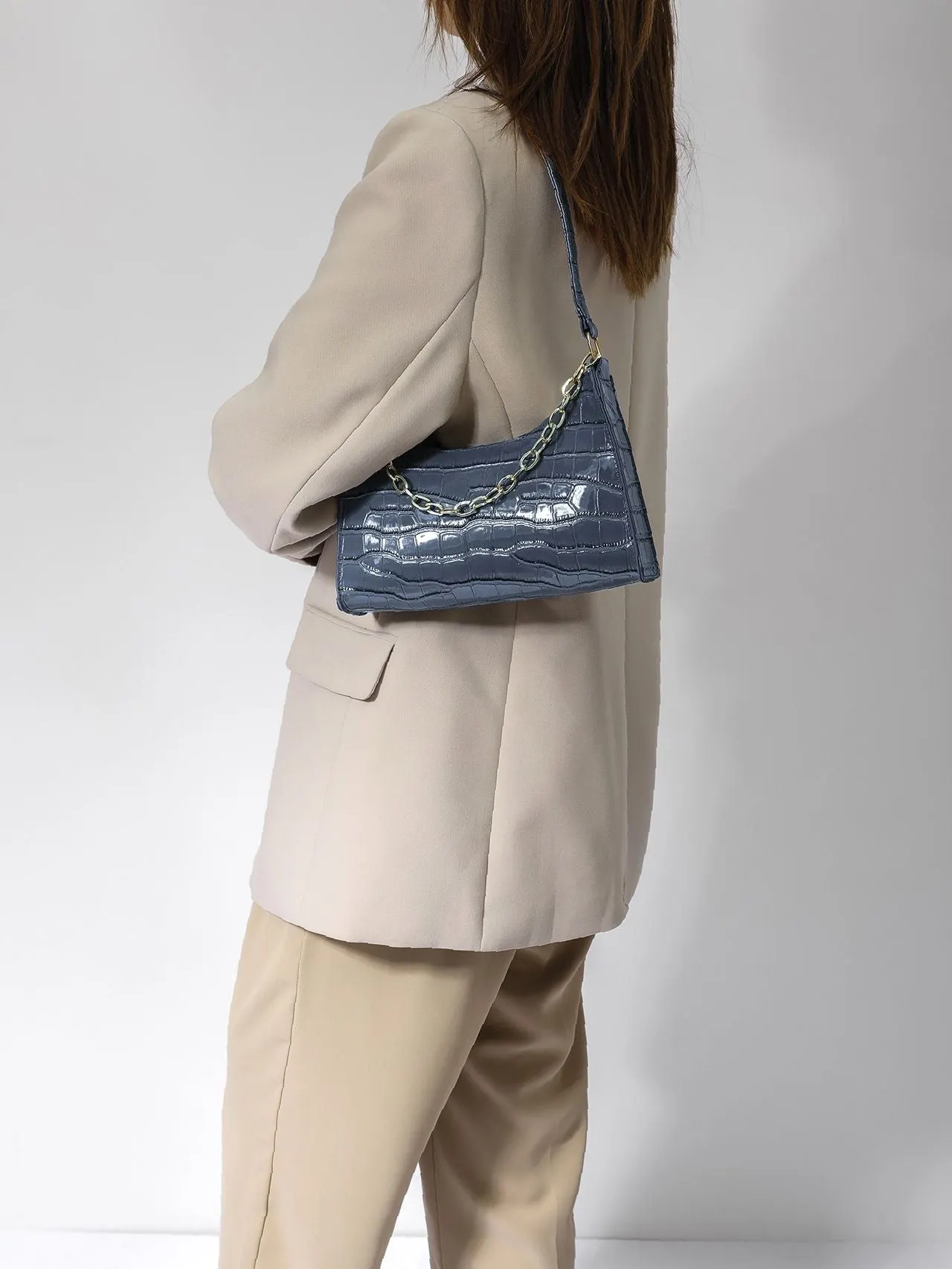 Bag For Love - Chain Decor Croc Embossed Maxct Bag  - Women Maxct Bags