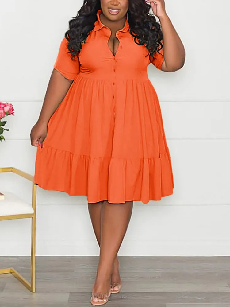 Casual Solid Button Shirt Dresses Maxct