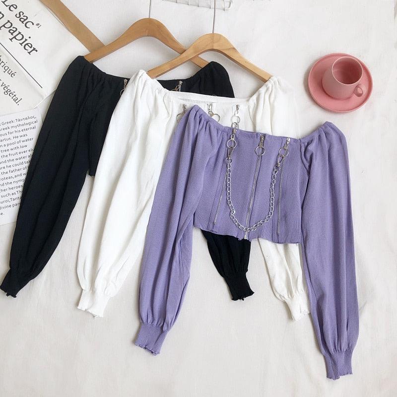 Maxct &Chain Detailed Square Neck Crop Top