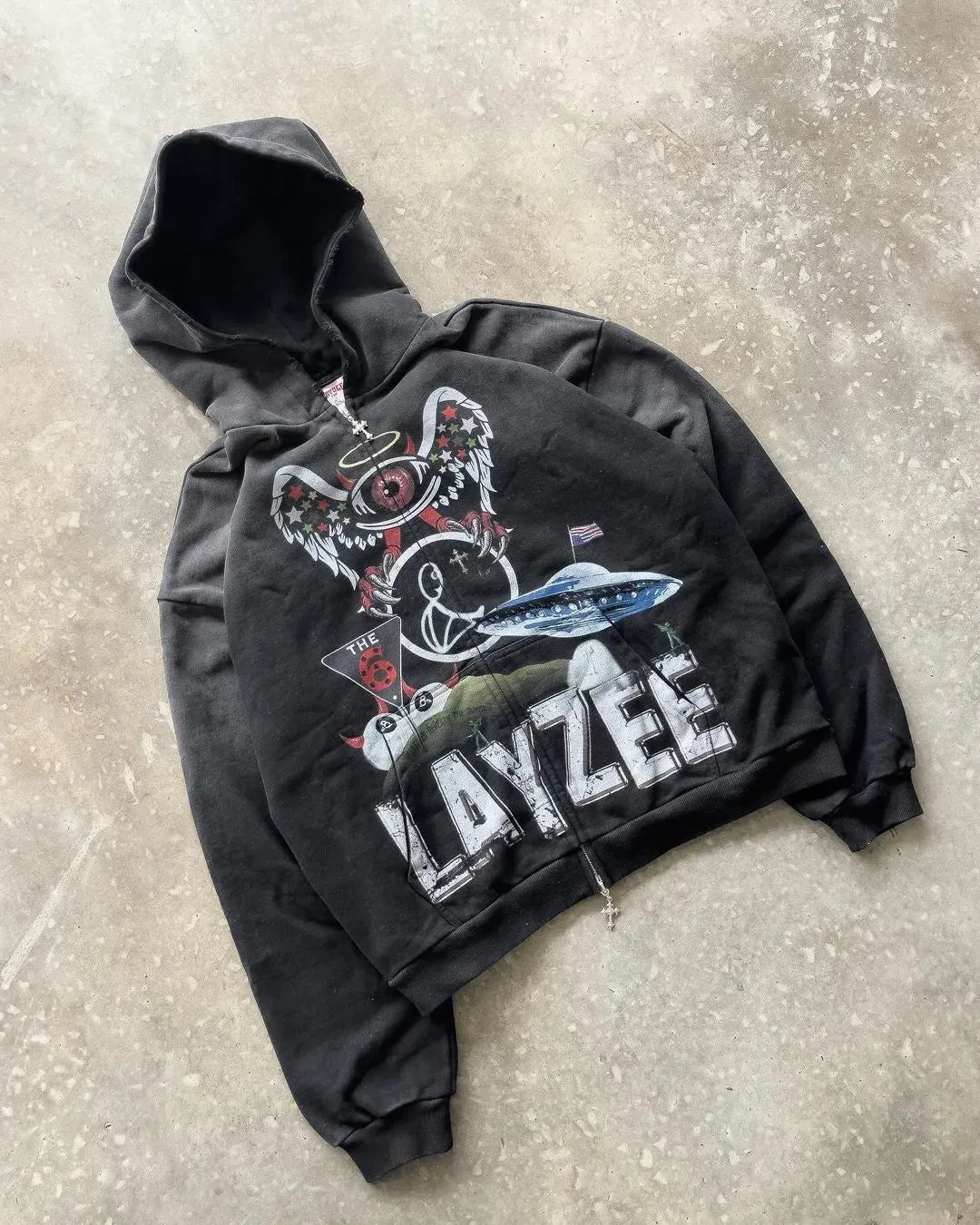 Maxct Y2k Winter Long Sleeved Hoodie Sweatshirt Oversized Winter Clothes Streetwear Y2k Vintage Punk Graffiti Print Top School Ootd