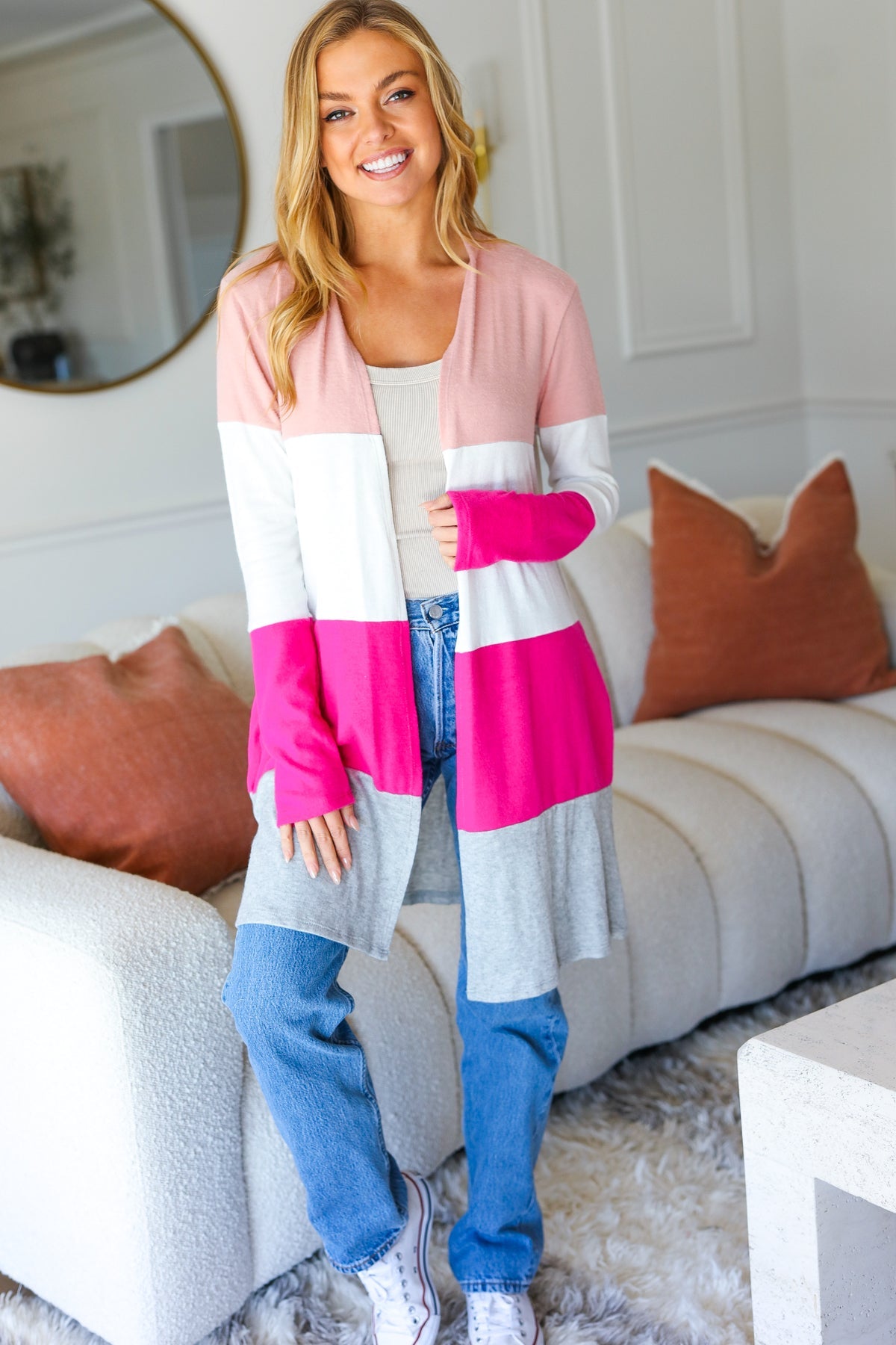 Maxct &Face The Day Blush Wide Stripe Hacci Colorblock Cardigan