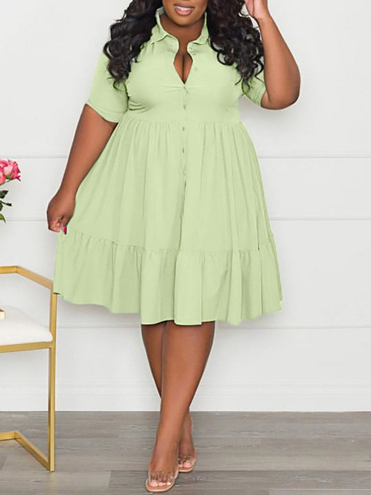 Casual Solid Button Shirt Dresses Maxct