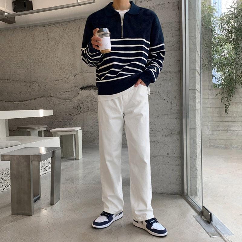 Maxct 5543 Knitted Half Zip-Up Stripe Sweater