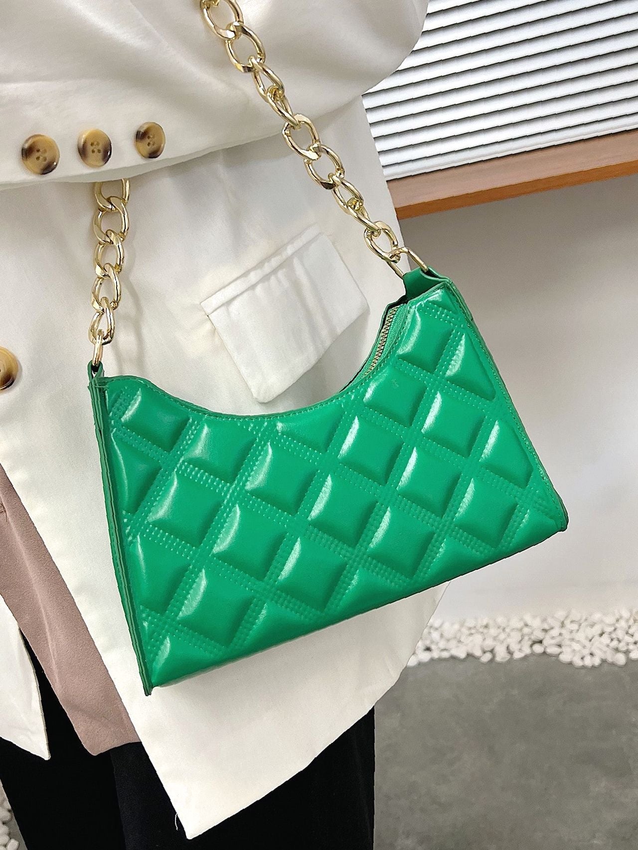 Bag For Love - Quilted Chain Baguette Bag - Women Maxct Bags