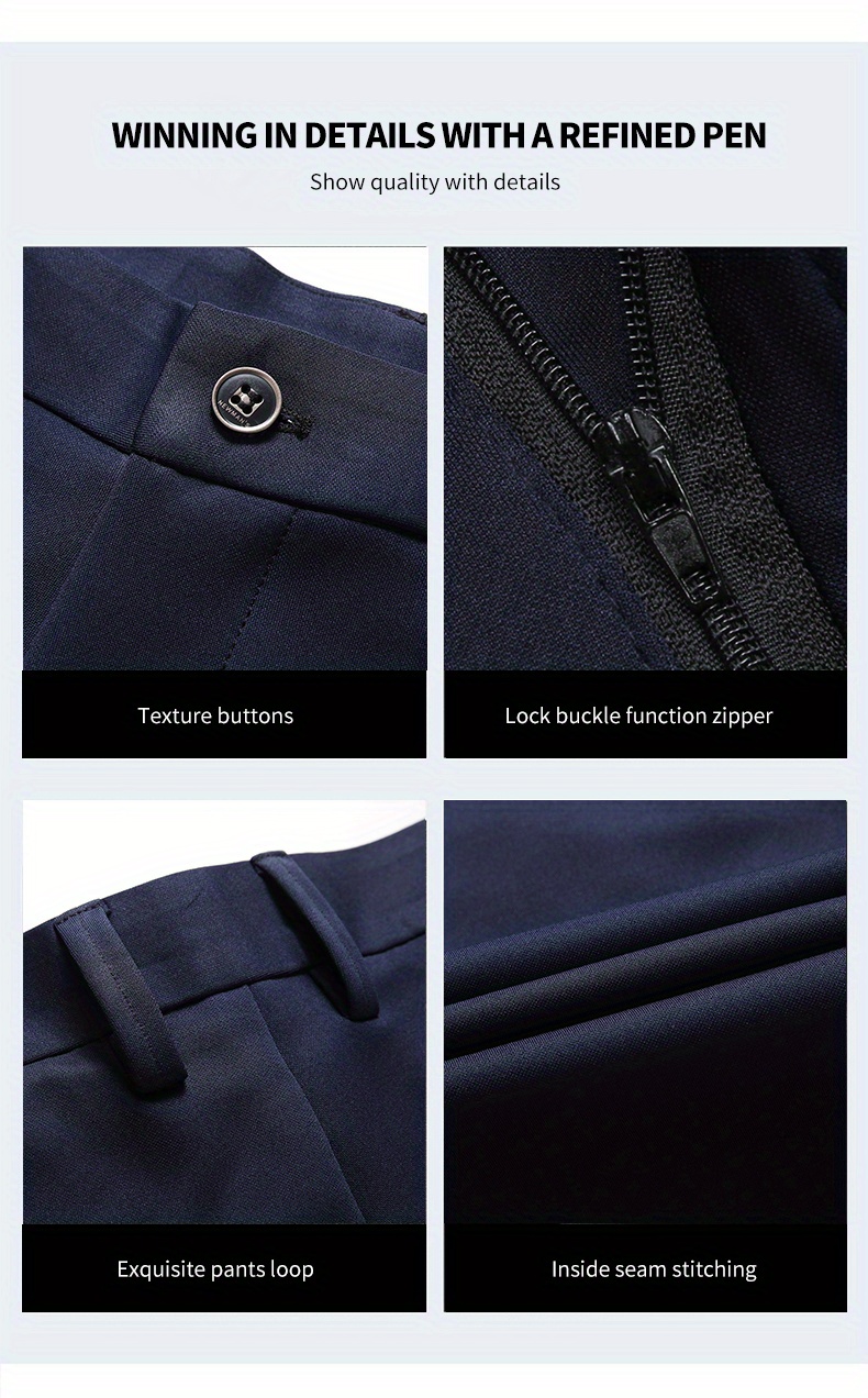 Warm Fleece Dress Pants, Men's Formal Stretch Dress Pants For Fall Winter Business