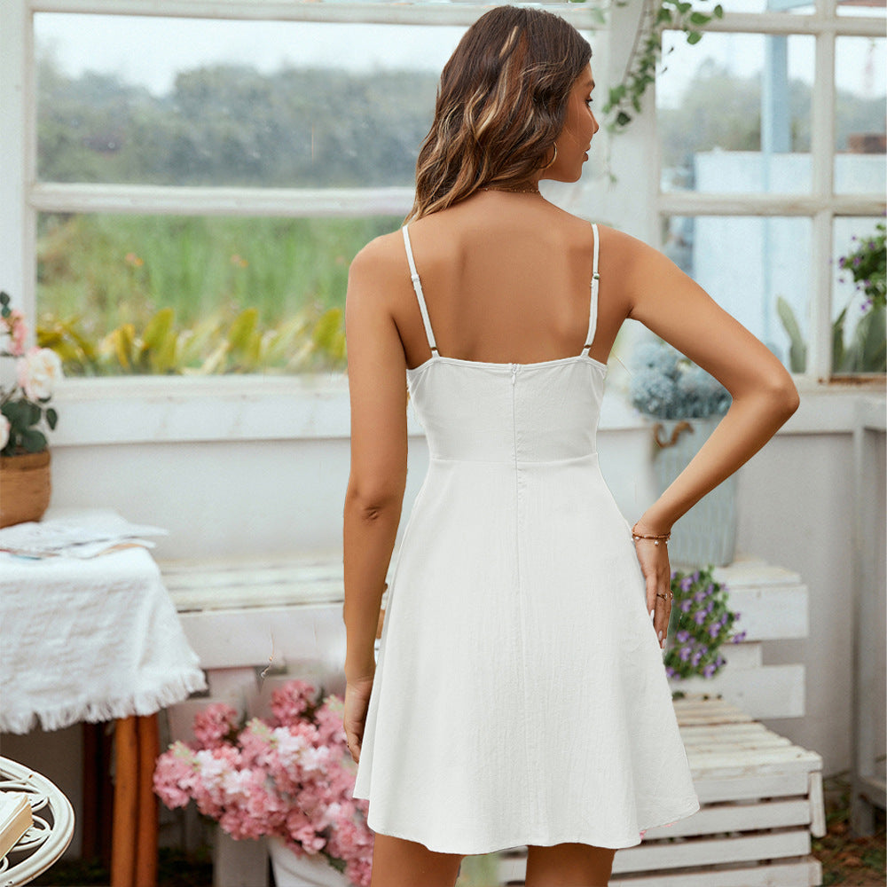 V Neck Ruffle Hem Mini Dresses Maxct