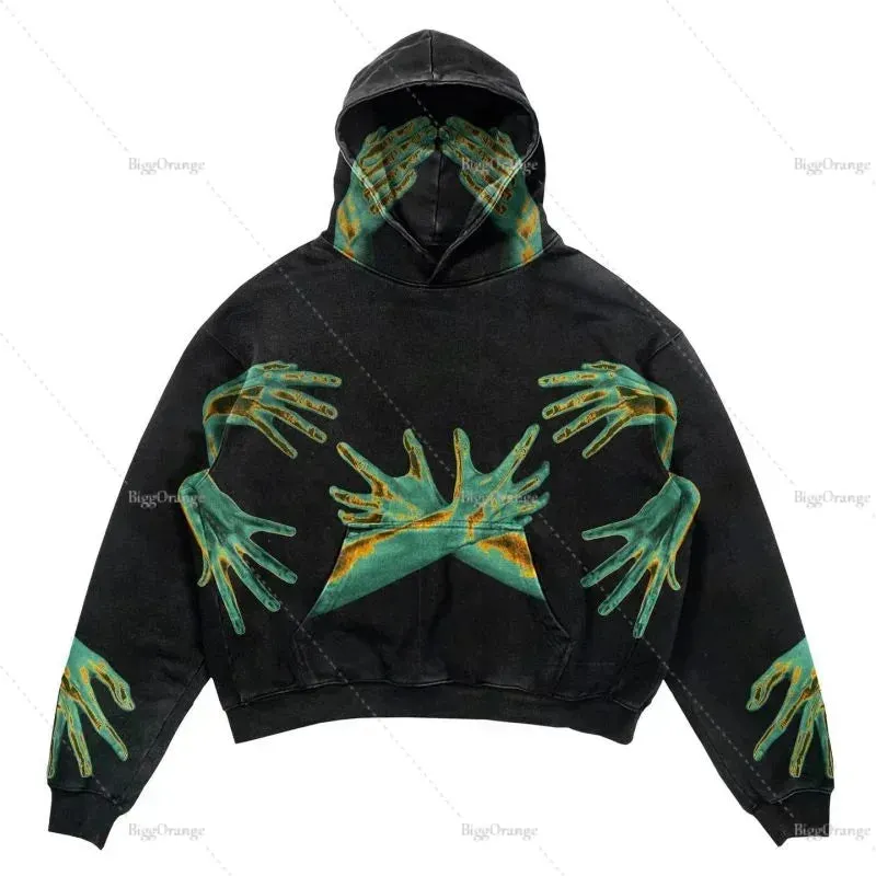 Maxct Y2k Punk Wind Skull Printed Cotton Hoodies Sweatshirt Couples Hip-hop Retro Street Loose Oversized Hoodies Harajuku Gothic Top