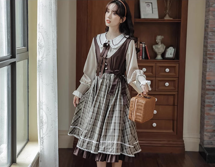 Mocca Plaid Twofer Midi Dress Maxct