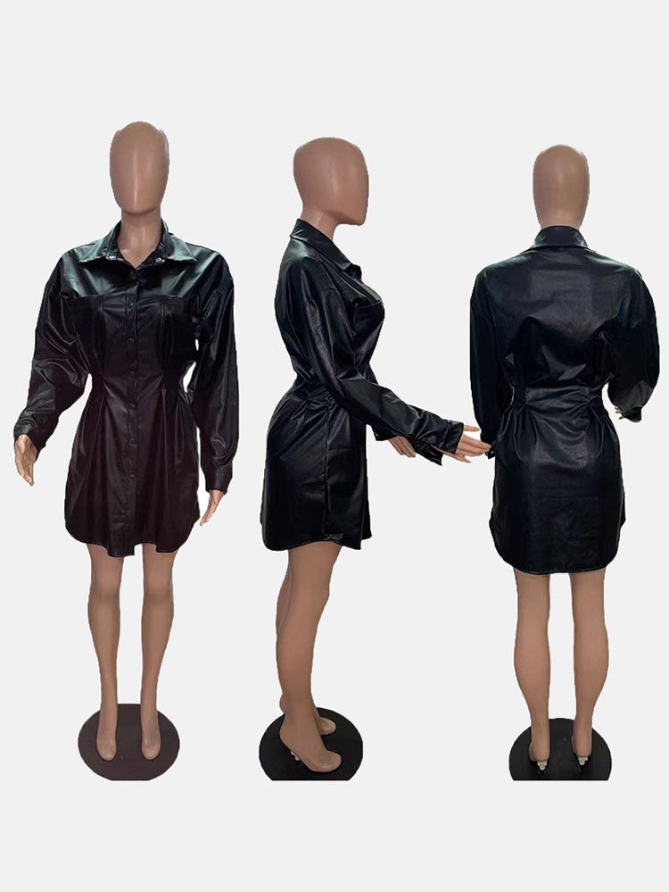 Buckle Fold Turndown Collar A Line Dresses Coat Maxct