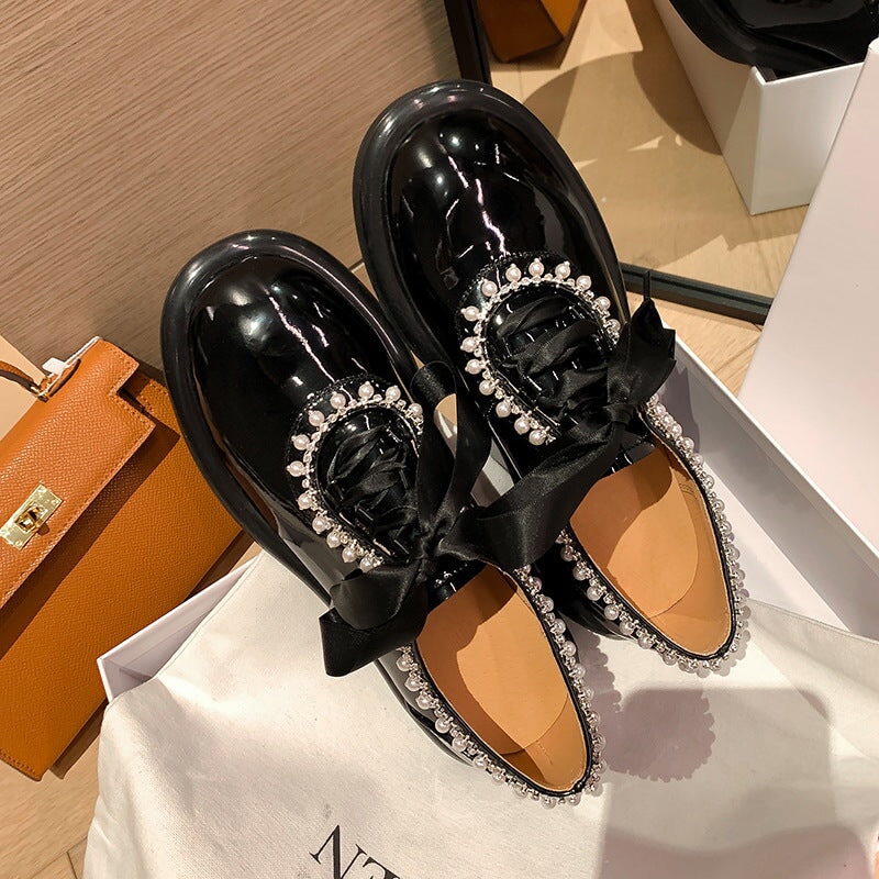 Round Toe Lace Up Peal-embellishment Chunky Derby Shoes Maxct