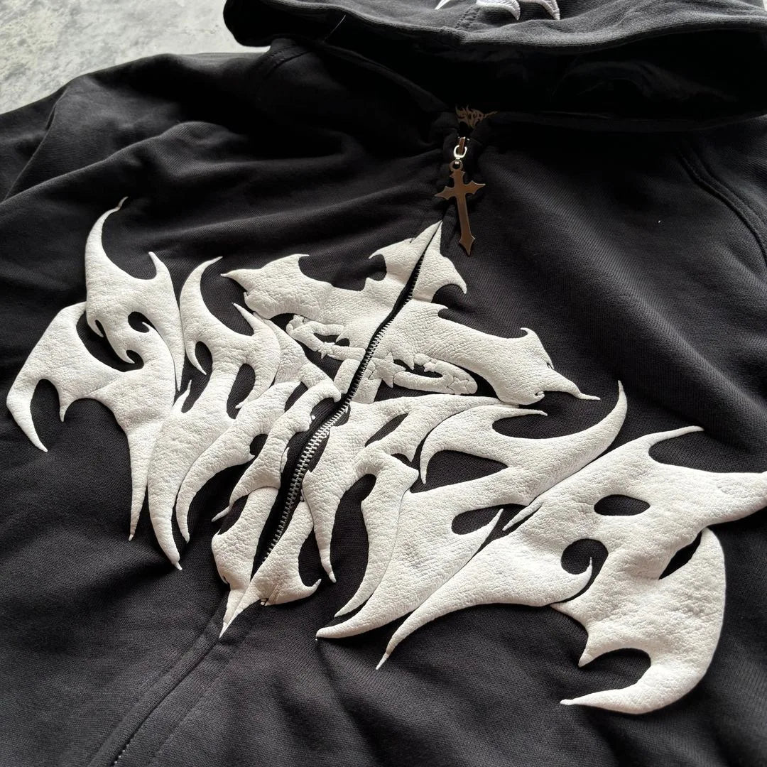 Maxct Y2k Winter Long Sleeved Hoodie Sweatshirt Oversized Winter Clothes Streetwear Y2k Vintage Punk Graffiti Print Top School Ootd
