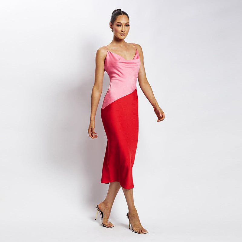 Strawberry Fields Diagonal Panel Satin Midi Dress Maxct