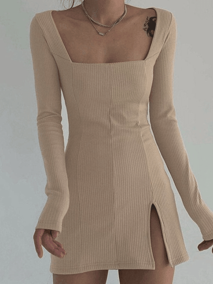 Vintage Rib Split Sweater Dress Maxct