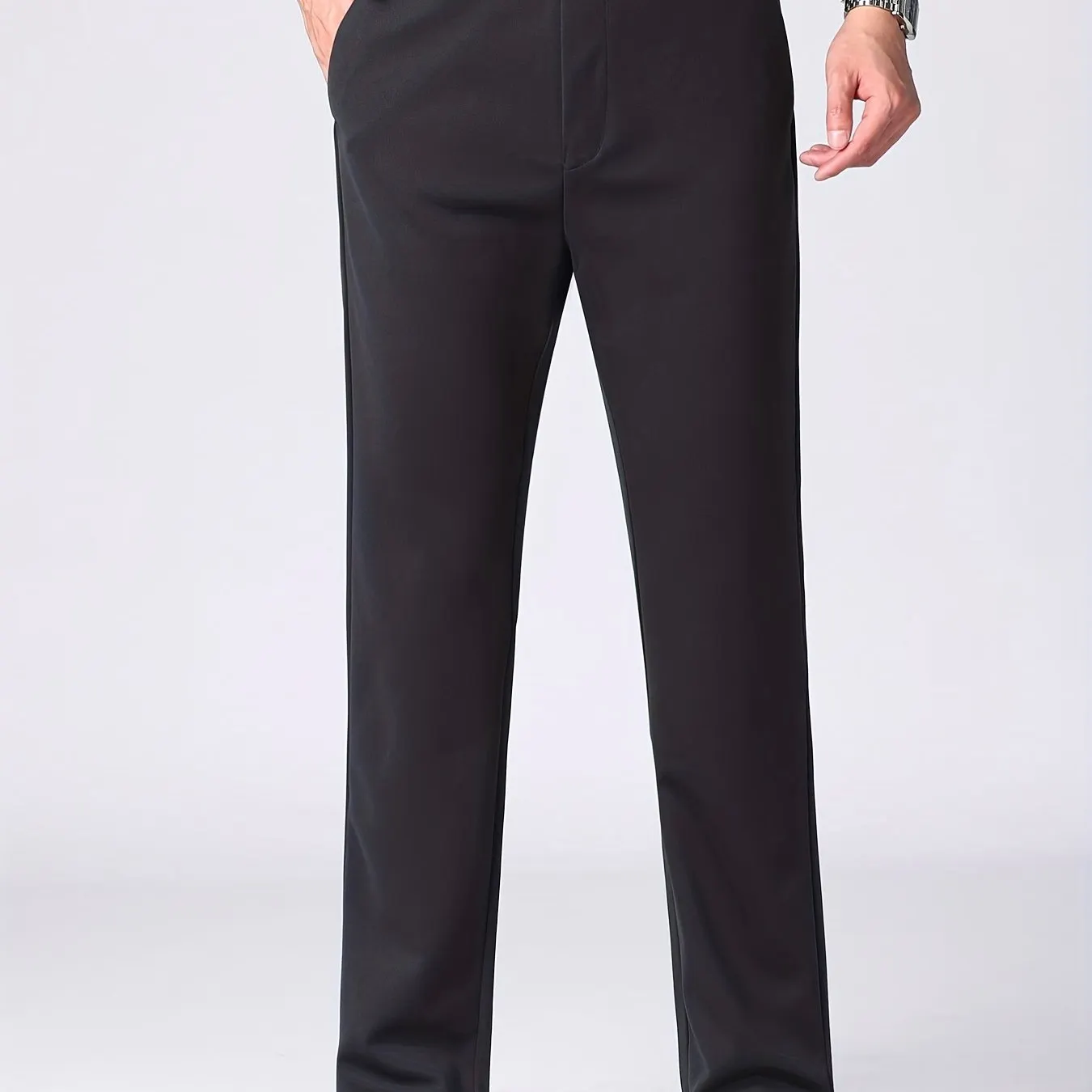 Maxct  Classic Design Dress Pants, Men's Casual Solid Color Slightly Stretch Dress Pants For Spring Summer Business