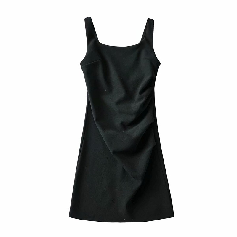 Maxct Maxct New Pleated Vest Dress Summer Women's Solid Color Square Collar Sleeveless Hip Skirt