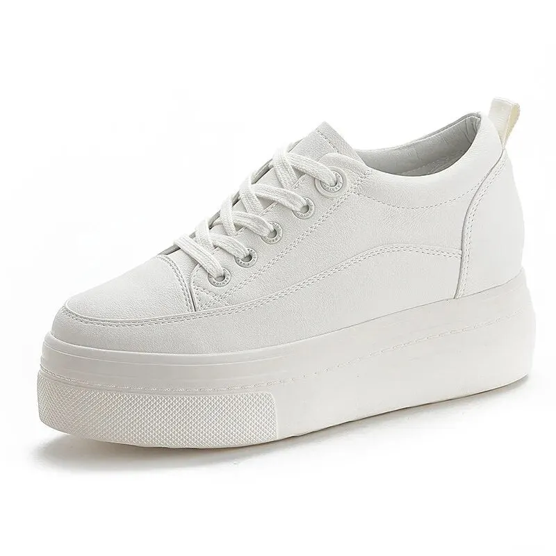 8cm Genuine Leather Women's Platform Sneakers Maxct