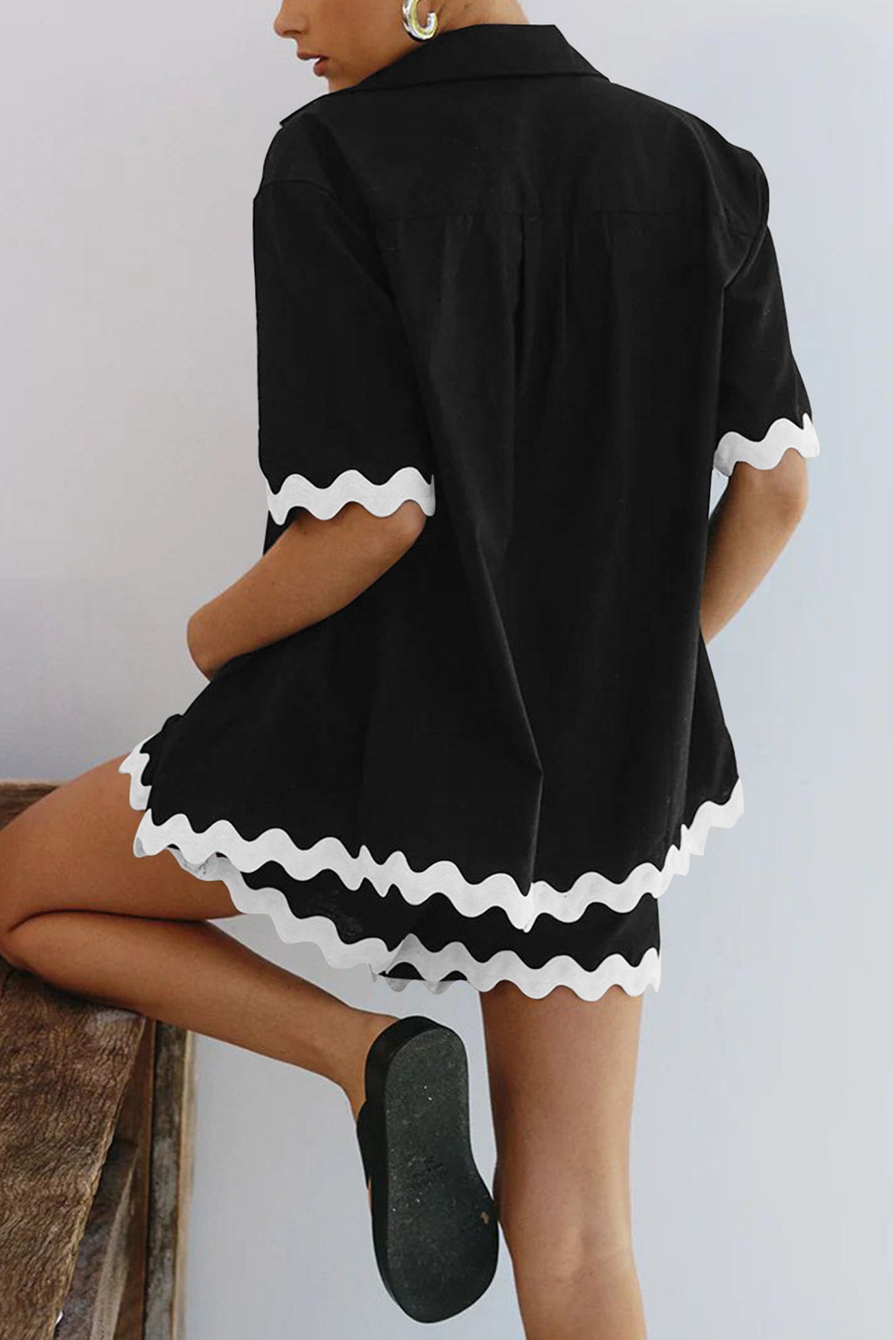 Maxct Contrast Wavy Shirt Two-piece Shorts Set