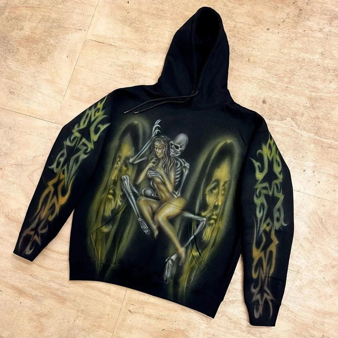 Maxct Y2K Women's Clothing Hoodies Sweatshirt Long Sleeve Pullover High Street Dark Vintage Terrifying Skull Tops Oversize Streetwear